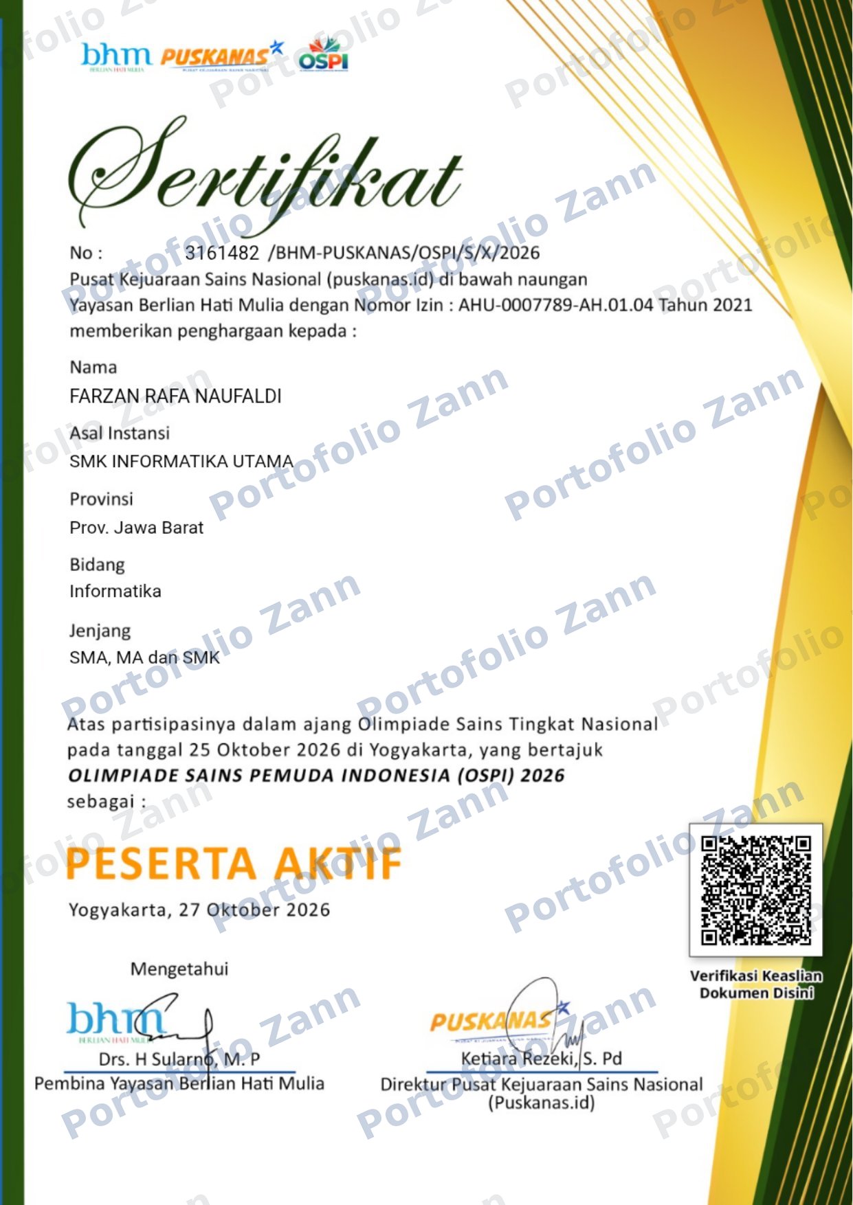 Sertifikat peserta aktif OSPI 2026 bidang Informatika