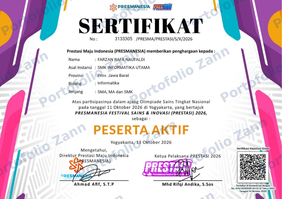 Sertifikat peserta aktif PRESTASI 2026