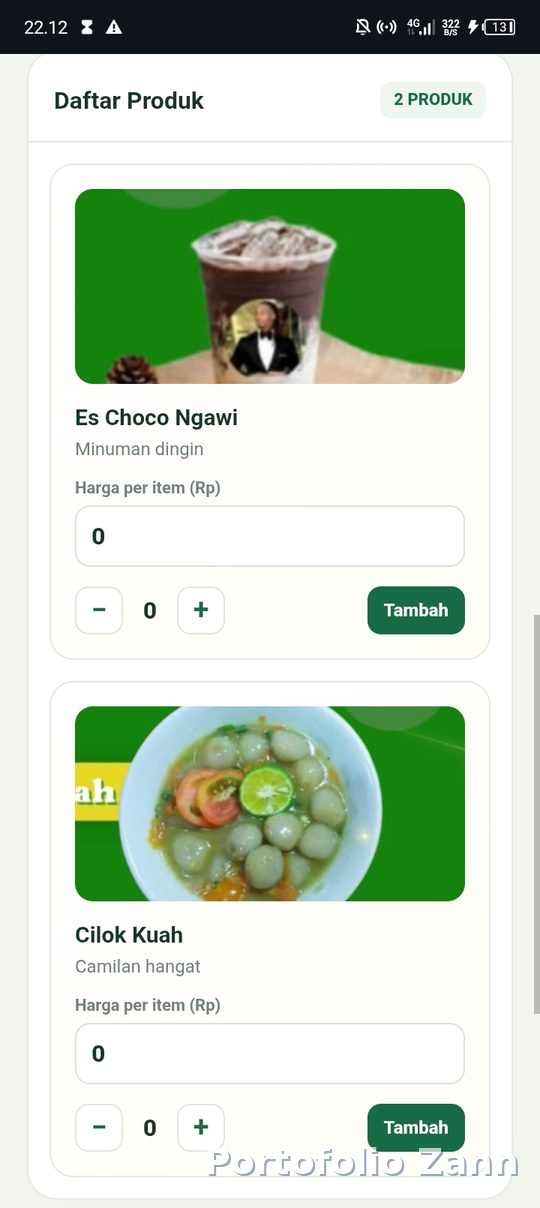Daftar produk pada kasir X-A Toko